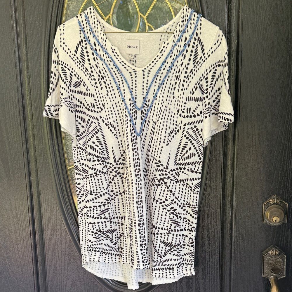 Nic + Zoe Black and White Geometric Women's Sweater Top - S - Great Condition